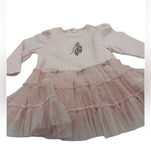 Little Me Ballerina Tulle Pink Silver Dress Infant Party 12 Months Embellished